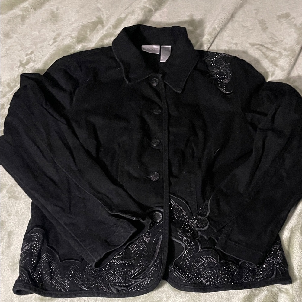 Chico’s Black embroidered design Denim jacket